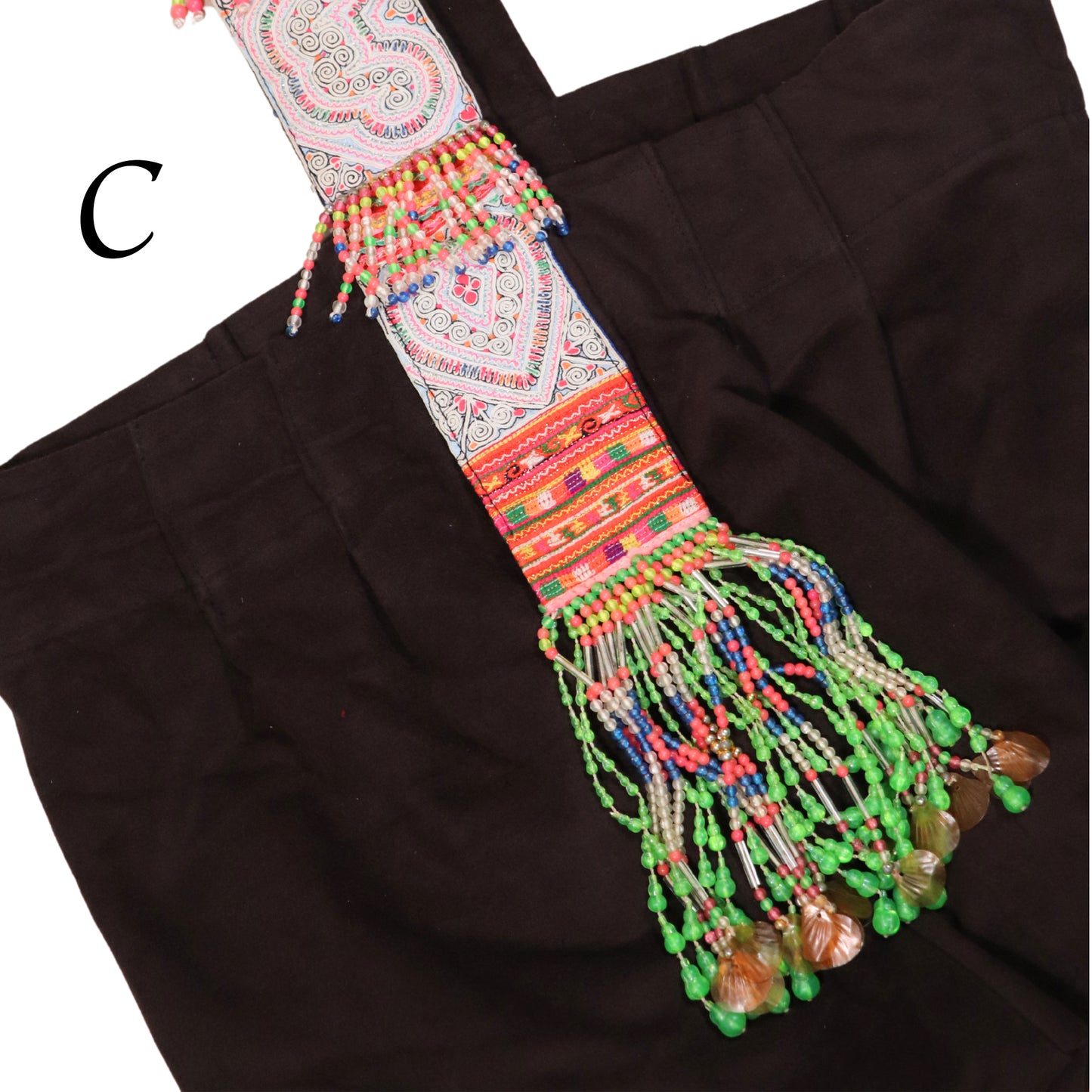 ヴィンテージ モン族 刺繍×ビーズフリンジショルダー/ビッグトートバッグ