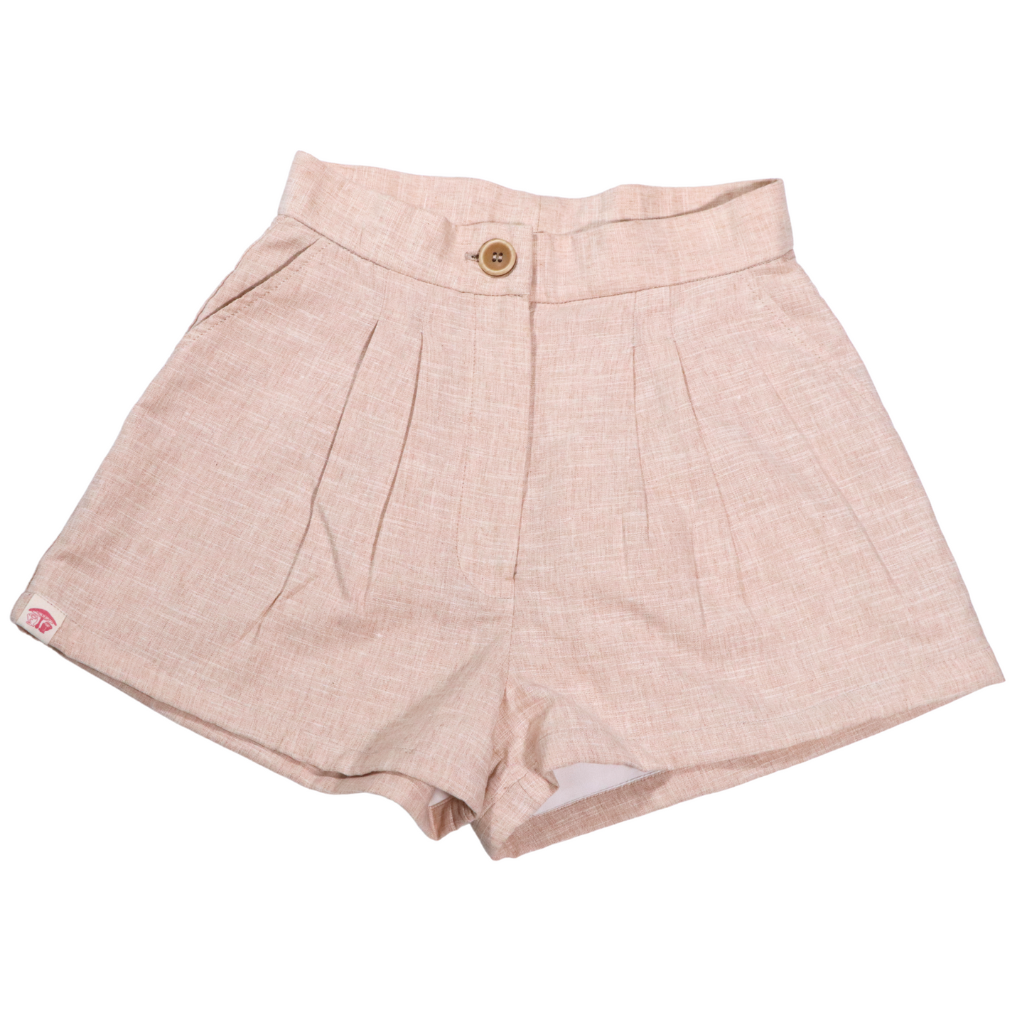 リネン素材セットアップベージュ - ノースリーブベストとショートパンツセット - パンツ